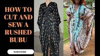 HOW TO SEW A RUSHED BUBU GOWN WITH A FITTED WAISTLINE| cutting and sewing a drawstring bubu gown