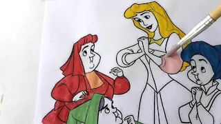 Disney Coloring Aurora Belle Princess And Fairy godmother For Kids.