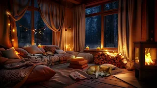 Soothing Rainy Night - Crackling Fireplace and Sleeping Pets