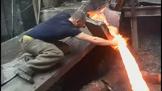 SEE WHAT HAPPENS when guy touches MOLTEN METAL
