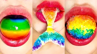 asmr RAINBOW FOOD eating sounds (CHOCOLATE BALL GUMMI KONJAC JELLY SPRINKLE) EMOJI MUKBANG 무지개 먹방