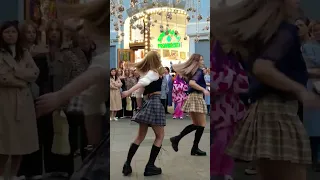 Beautiful Russian girls dancing on the street in Moscow
