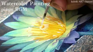 【水彩】睡蓮を描く🎨作業用　ピアノBGM　Making-of Watercolor Painting, piano BGM, no talking