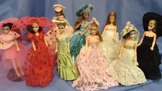 "My Pippa Doll Family" Fashion Show Ball Gown Party 1970's. Dresses, Hats Created by My Nan. Palitoy