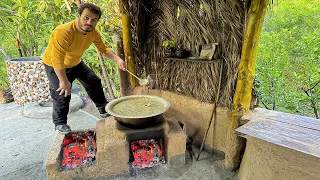 Cooking Yogurt potage in the garden's wood stove | ASMR video