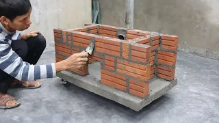 Creative wood stove / How to make a simple 2-in-1 wood stove with red bricks and cement