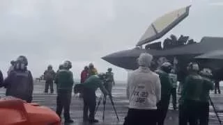 Flight deck control watches over F-35C movements aboard USS Dwight D. Eisenhower