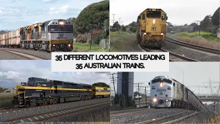 35 DIFFERENT DIESEL LOCOMOTIVES leading 35 Australian Trains