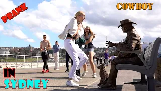 #Cowboy_prank in Sydney  funniest reactions.statue prank.