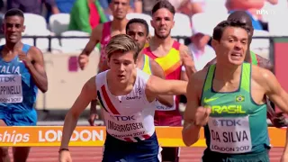 2017 Jakob Ingebrigtsen falling in 3000 Steeplechase heat during London World Championships