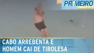 Cabo de tirolesa arrebenta e homem cai no mar | Primeiro Impacto (26/09/23)