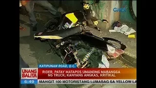 UB: Rider, patay matapos umanong mabangga ng truck; kanyang angkas, kritikal