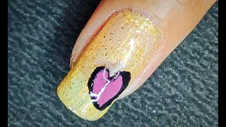 Nail Art Golden Colour with Pink Heart Design #fashion #nailart #beauty #shorts #youtube#girls#nails