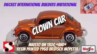 Diecast Intl Builders Clown Car Inv - Maisto VW & 3d Brutsch Mopetta