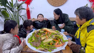 Yike digs bamboo shoots, and the family enjoys a delicious meal