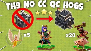 Th9 No CC Queen Charge Hog Riders Attack Strategy | Th9 Queen charge Hog Riders |Th9 Best Attack-COC