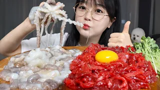 RAW OCTOPUS & RAW BEEF🐙🥩MUKBANG ASMR