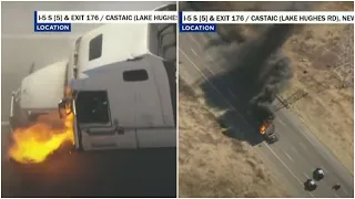 Semi truck engulfed in flames during wild police chase