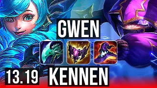 GWEN vs KENNEN (TOP) | 700+ games, 1.0M mastery, Godlike | EUW Master | 13.19