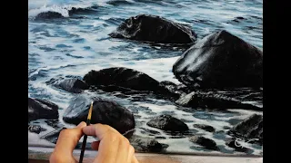 HOW TO PAINT REALISTIC WET ROCKS!! (PART 2) HOW DO YOU PAINT THEM? A CHRIS KEMPTER PAINTING.