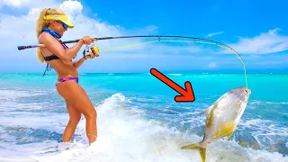 SURF FISHING for Florida Pompano! (Catch & Cook)