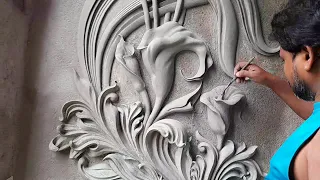 Amazing 3D rendering mural  with sand and cement on the concrete wall