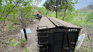 4K Massive backyard railroad in bad weather, Durango Colorado