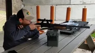 Shooting 12 gauge Winchester slug pump with 3 inch buck shot.