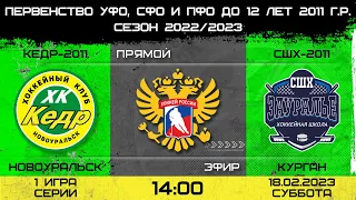 Первенство УФО, СФО И ПФО Кедр-2011 Новоуральск-СШХ-2011 Курган. 1 игра. 18.02.2023. 14.00.