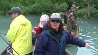 Auri catching a Red Salmon at Big River Lakes, Alaska