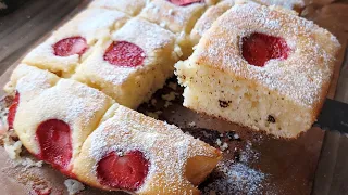 The easiest recipe for delicious cake in ten minutes! Your mouth will water. Strawberry cake recipe