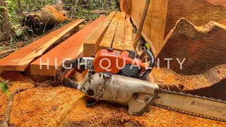 MEMBUAT BALOK DARI KAYU BESI MENGGUNAKAN MESIN GERGAJI STIHL 070 || KAYU KERAS DAN BERAT