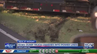 Dump truck hits power lines, crashes in West Knox County