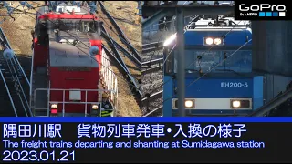 隅田川駅　貨物列車発車・入換の様子/The freight trains departing and shunting at Sumidagawa station