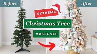 HOW TO MAKE A CHEAP CHRISTMAS TREE LOOK EXPENSIVE AND GLAMOROUS | Extreme Christmas Tree Makeover🎄!