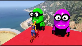 GTA 5 Epic Ragdolls RED SPIDERMAN VS RED MINION VS GREEN MINION (Euphoria Physics & Funny Fails)#889