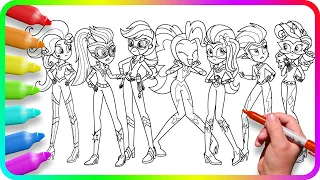 Coloring Pages EQUESTRIA GIRLS - Power Ponies. How to draw My Little Pony. Easy Drawing Tutorial Art