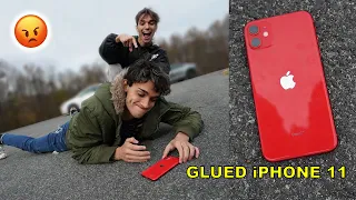 iPhone 11 Glued To The Floor PRANK On Twin Brother!