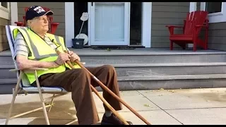 Neighbors leave chairs out for walking WWII veteran