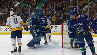 Canucks' Nilsson smashes goalie stick after Predators score sixth goal