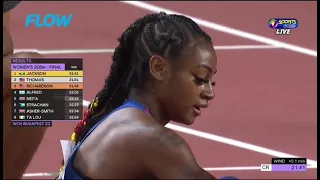 Shericka Jackson wins the women's 200m final at the WC in Budapest Hungary in a time of 21.41 secs.