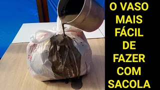 How to make a cement vase with a plastic bag, easy to make vase