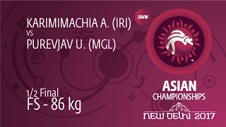 1/2 FS - 86 kg: A. KARIMIMACHIA (IRI) df. U. PUREVJAV (MGL) by TF, 11-0