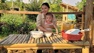 Single mother 16years old:Harvesting the fruit to sell.Make bamboo utensils,the girl's peaceful life