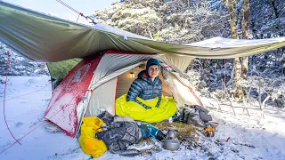 Tent CAMPING in a STORM - Heavy Rain - SNOW and Strong Winds