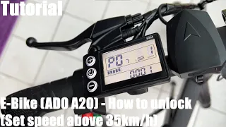 How to unlock your e-bike - ADO A20 S866 (Urban Pedelec) set the speed level to 35km/h or above DIY