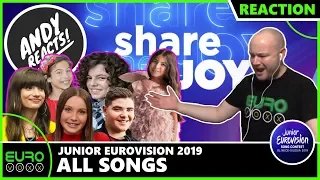 JUNIOR EUROVISION 2019: ALL SONGS REACTION! ANDY REACTS!