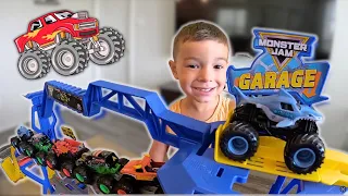 EPIC MONSTER JAM GARAGE PLAYSET UNBOXING: The Ultimate Monster Truck Adventure for Kids!