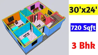 30x24 House Plan || 30x24Ghar ka Naksha ||720 sqft || 24x30 House Plans