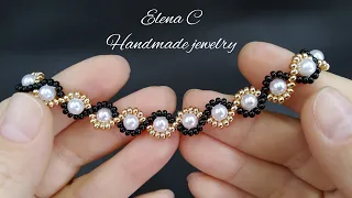 DIY Easy Beaded Bracelet Tutorial Простой Браслет из бисера и бусин своими руками Мастер Класс #diy